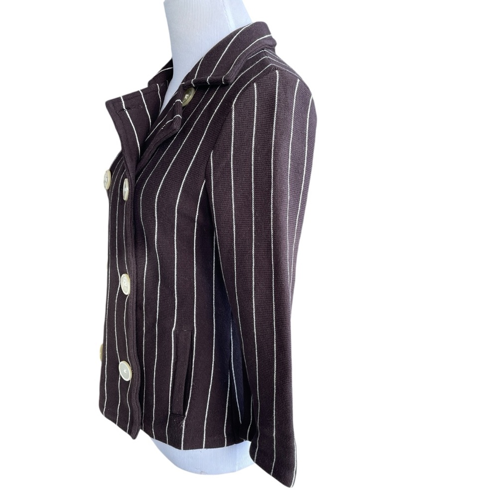 Ralph Lauren Brown Pinstriped 100% Cotton Knit Blazer XS Double Breasted Jacket - Picture 5 of 8
